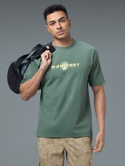 Technosport - Men Crew Neck Typography Printed Active Out Green T-Shirt