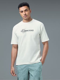 Technosport - Men Crew Neck Typography Printed Active Out Off White T-Shirt