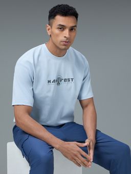 Technosport - Men's Crew Neck Typography Printed Active Out Blue T-Shirt