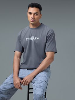 Technosport - Men Crew Neck Typography Printed Active Out Blue T-Shirt