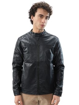 Parx - Men Black Cotton Blend High Neck Winter Jacket