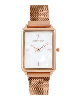 Joker and Witch - Joker & Witch Quad MOP White Rectangle Dial Rose Gold Mesh Strap Analog Womens Watch