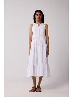 Reistor - Embroidered Sleeveless Midi Dress In White