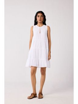Reistor - Embroidered Short Tiered Dress In White