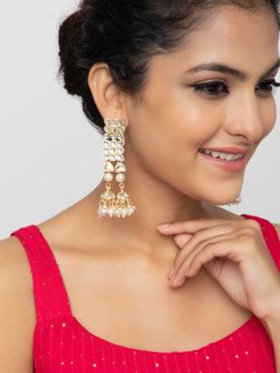 Indya - Gold Petal Kundan Dual Jhumka Drop Earrings