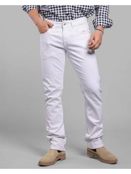 ROOKIES - White Mid-Rise Slim Straight Fit Stretch Chic Jeans