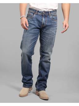 ROOKIES - Med Blue Mid-Rise Comfort And Straight Fit Stretch Contemporary Jeans