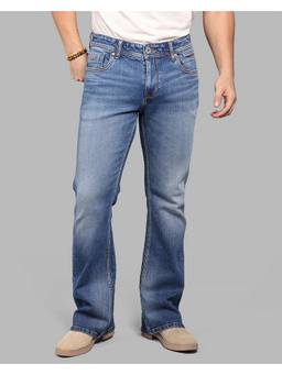 ROOKIES - Med Blue Mid Rise Loose Boot Leg Stretch Fashion Jeans