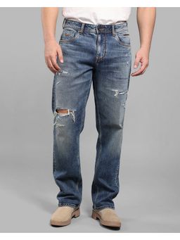ROOKIES - Medium Blue Mid-Rise Comfort And Straight Fit Stretch Contemporary Jeans