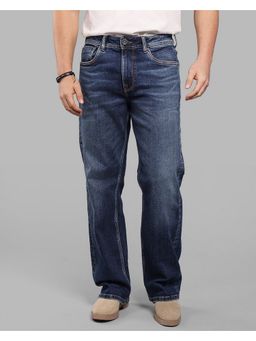 ROOKIES - Dark Blue Mens Mid-Rise Loose Fit Stretch Contemporary Jeans