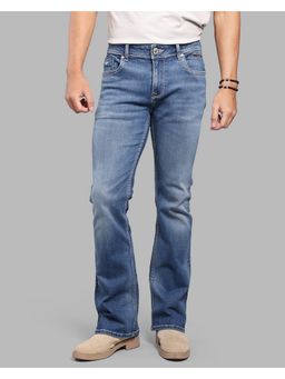 ROOKIES - Med Blue Mid Rise Loose Boot Leg Stretch Lightweight Jeans