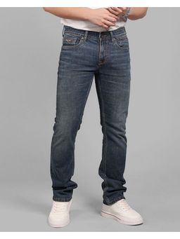 ROOKIES - Med Blue Mid-Rise Slim Straight Fit Stretch Trendy Jeans