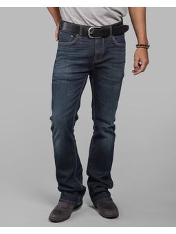 ROOKIES - Dark Blue Mid Rise Loose Men Boot Leg Stretch Lightweight Jeans