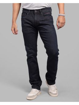 ROOKIES - Mens Dark Blue Mid-Rise Slim Straight Fit Stretch Stylish Jeans
