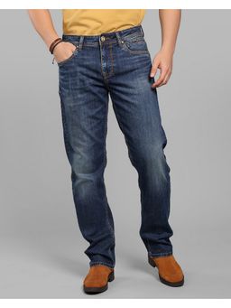 ROOKIES - Dark Blue Men Mid-Rise Comfort And Straight Fit Stretch Daily Wear Jeans