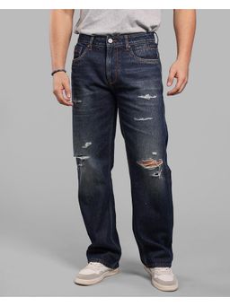 ROOKIES - Mens Dark Blue Mid-Rise Loose Fit Stretch Premium Jeans