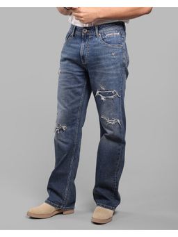 ROOKIES - Mens Med Blue Mid-Rise Loose Fit Stretch Casual Jeans