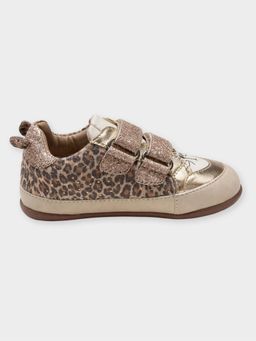 Mi Arcus - Girls Gold & Glitter Cat Face Design Walking Shoes