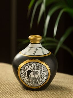 ExclusiveLane - 'Matki Shaped' Vase With Intricate Madhubani Hand-Painting In Terracotta (6 Inches)
