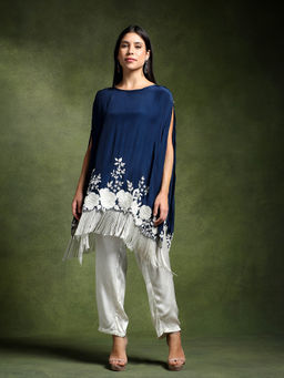 QAIYNAT - Crepe Satin Silk Hand Embroidered Kurta with Pant (Set of 2)