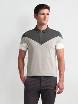 Arrow Sports - Grey Half Sleeve Colorblock Polo T-Shirt