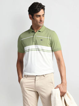 Arrow Sports - Green Panelled Colour Block Polo T-Shirt