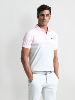 Arrow Sports - Pink Panelled Colour Block Polo T-Shirt