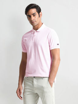 Arrow Sports - Pink Geometric Print Ribbed Collar Polo T-Shirt