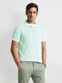 Arrow Sports - Green Geometric Print Ribbed Collar Polo T-Shirt