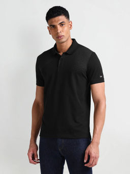 Arrow Sports - Black Diagonal Stripe Pique Polo T-Shirt