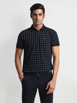Arrow Sports - Navy Blue Print Regular Polo T-Shirt
