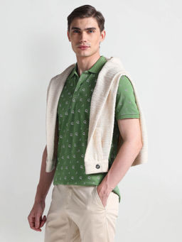 Arrow Sports - Green All Over Print Regular Polo T-Shirt