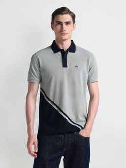 Arrow Sports - Grey Colour Block Logo Polo T-Shirt