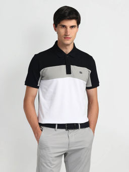 Arrow Sports - Black Colour Block Regular Polo T-Shirt