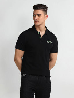U.S. Polo Assn. Denim Co. - Black Solid Slim Fit Polo T-Shirt