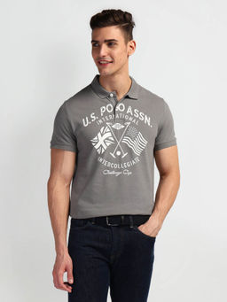 U.S. Polo Assn. Denim Co. - Grey Brand Print Pique Polo T-Shirt