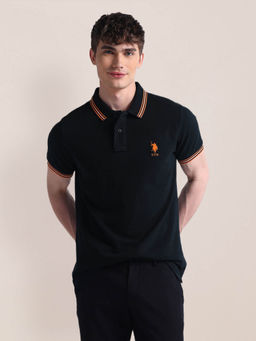 U.S. POLO ASSN. - Black Solid Pure Cotton Polo T-Shirt