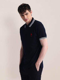 U.S. POLO ASSN. - Navy Blue Slim Fit Half Sleeve Polo T-Shirt