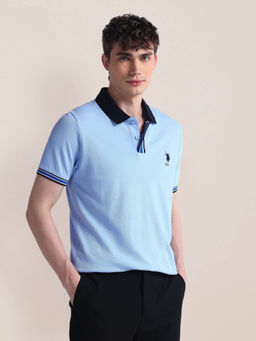 U.S. POLO ASSN. - Blue Solid Half Sleeve Polo T-Shirt