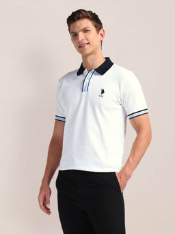 U.S. POLO ASSN. - White Solid Slim Fit Polo T-Shirt