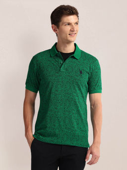 U.S. POLO ASSN. - Green Pure Cotton Floral Polo T-Shirt