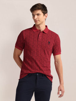 U.S. POLO ASSN. - Red Print Slim Fit Polo T-Shirt