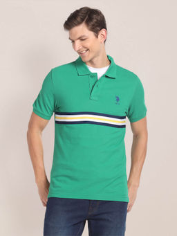 U.S. POLO ASSN. - Green Brand Stripes Cotton Polo T-Shirt