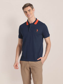 U.S. POLO ASSN. - Navy Blue Solid Solid Polo T-Shirt