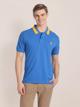 U.S. POLO ASSN. - Blue Solid Solid Polo T-Shirt