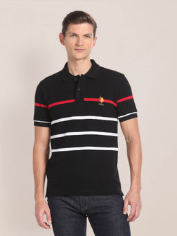 U.S. POLO ASSN. - Black Horizontal Stripe Cotton Polo T-Shirt