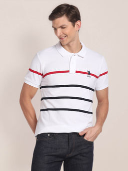 U.S. POLO ASSN. - White Horizontal Stripe Cotton Polo T-Shirt
