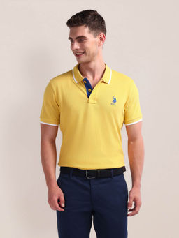 U.S. POLO ASSN. - Yellow Slim Fit Solid Polo T-Shirt