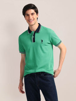 U.S. POLO ASSN. - Green Contrast Collar Slim Polo T-Shirt