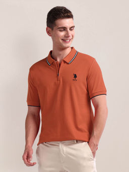 U.S. POLO ASSN. - Orange Slim Fit Solid Polo T-Shirt